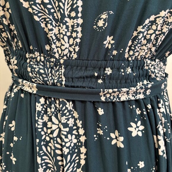 Patrons of Peace Teal Paisley Faux Wrap Maxi Dress w/Split Flutter Sleeves Sz L - Picture 10 of 13